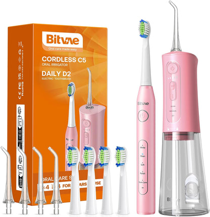 Bitvae Water Dental Flosser Teeth Picks - Cordless Water Flosser for Teeth - 5 Modes Sonic Electric Toothbrush,Upgraded Water Dental flosser Pick