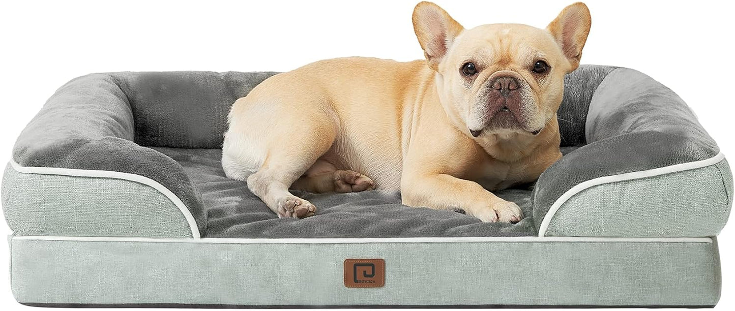 EHEYCIGA Orthopedic Dog Beds for Extra Large Dogs, Waterproof Memory Foam XL Dog Bed with Sides, Non-Slip Bottom and Egg-Crate Foam Big Dog Couch Bed with Washable Removable Cover, Grey