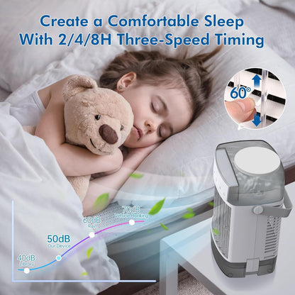 Portable Air Conditioners,3-Speed Small AC Unit, Evaporative Air Cooler with Timer function,7-Color Nightlight,Double Tank, 2 Mist modes,Personal Air Conditioner for Bedroom,Office,Room-Gray