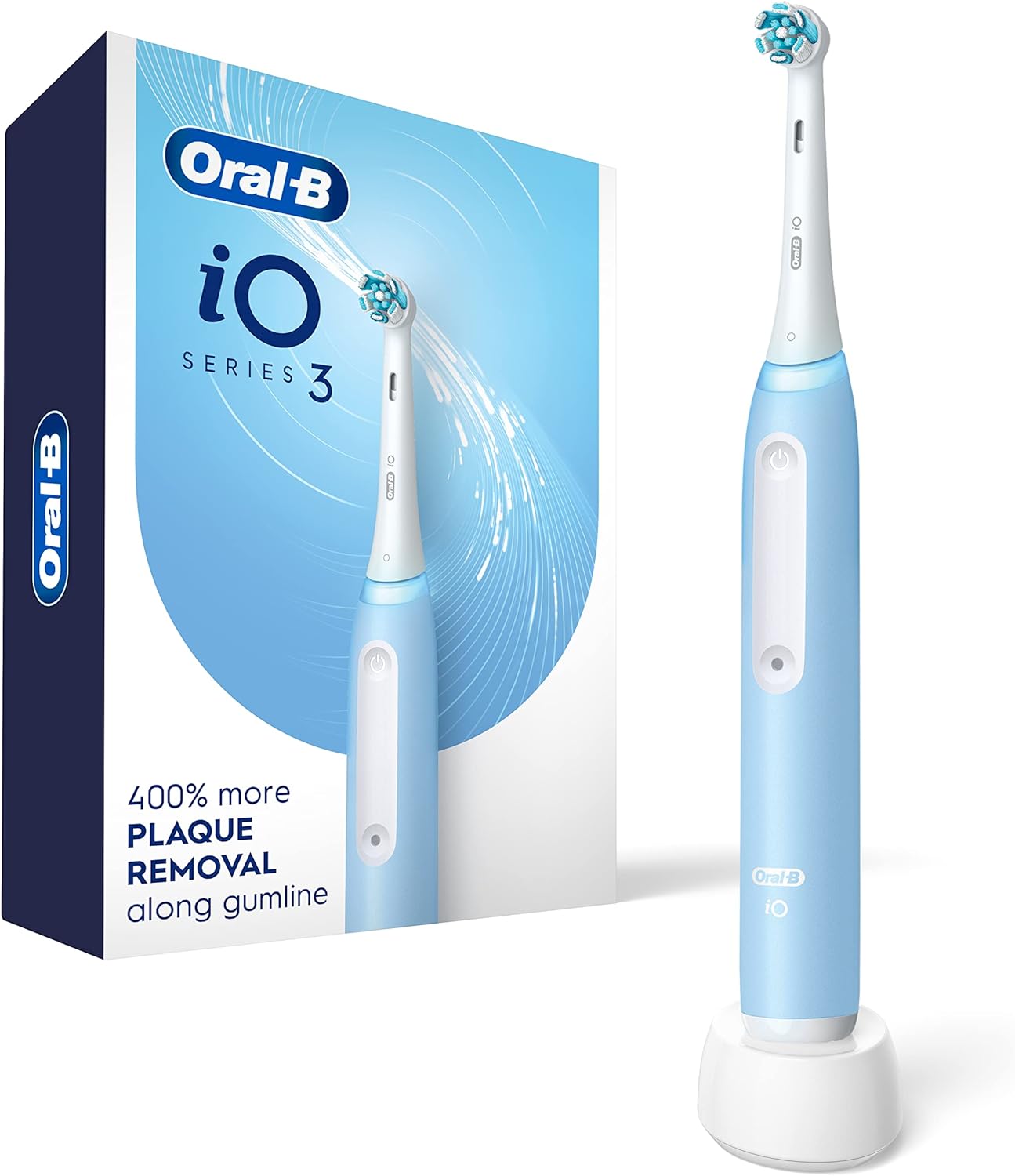 Oral-B iO Deep Clean Rechargeable Electric Powered Toothbrush, Icy Blue with iO Series 3 Limited, 2 Brush Heads and Travel Case - Pressure Sensor to Protect Gums - 3 Cleaning Settings - 2 Minute Timer