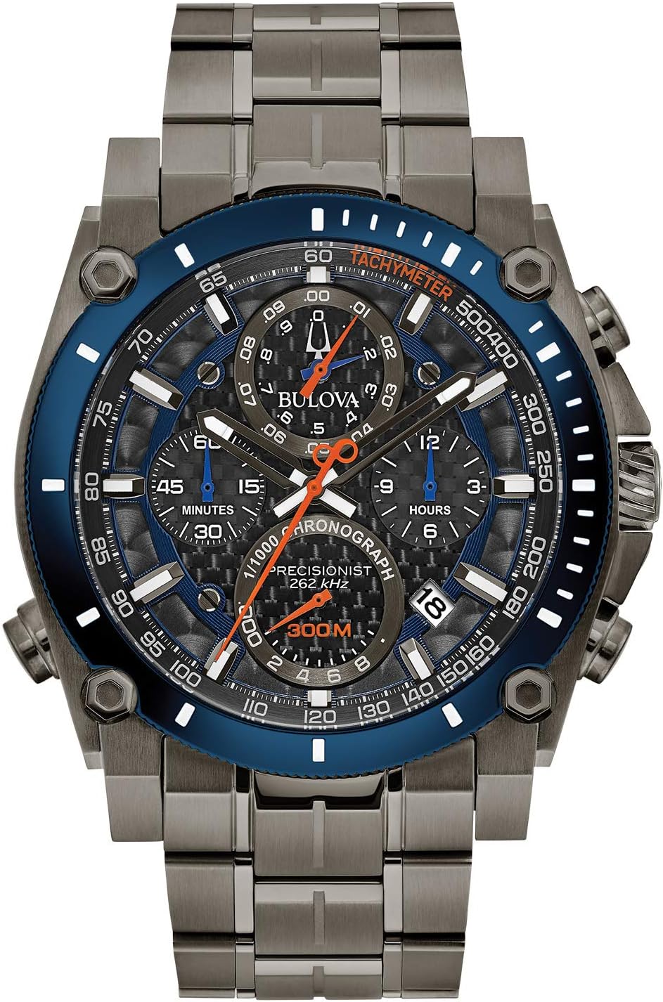 Bulova Men's Icon High Precision Quartz Chronograph Watch, Curved Mineral Crystal, 300m Water Resistant, Continuous Sweeping Secondhand, Luminous Markers