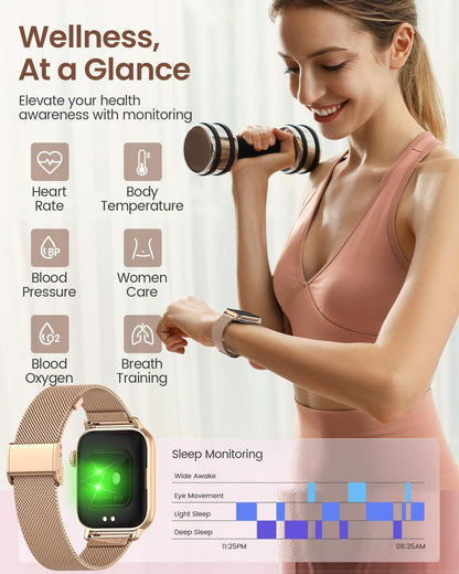 Smart Watches for Women,Fitness Tracker Watch for Android Phones/iPhone Compatible,1.85" Womens Watch with Blood Pressure Monitor,Calls and Messages/Heart Rate/Sleep/Female Cycle(3 Watch Bands)