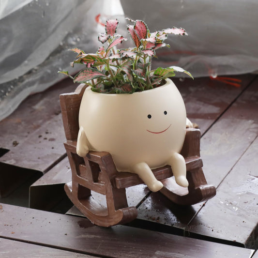 Smily Face Planter Pot Cute Resin Flower Head Planters for Indoor Outdoor Unique Sit Rocking Chair Succulent Pots Gift IdeaI for Mother and Appreciation Christmas with Drainage Hole