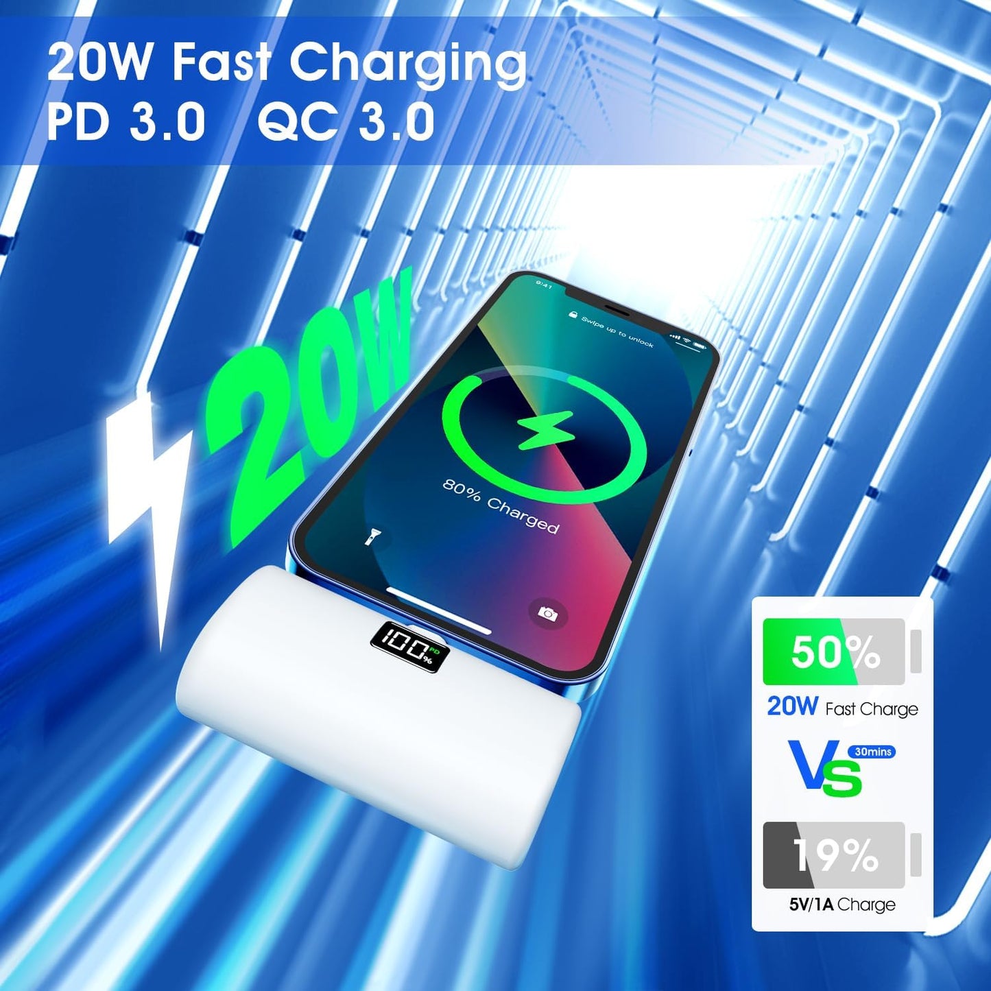 Portable Charger for iPhone, [6000mAh] Small Power Bank with LCD Display, 20W Fast Charging Mini Portable Phone Charger Battery Bank for iPhone 14/14 Pro Max/13/12/XR/8/7/6 - White