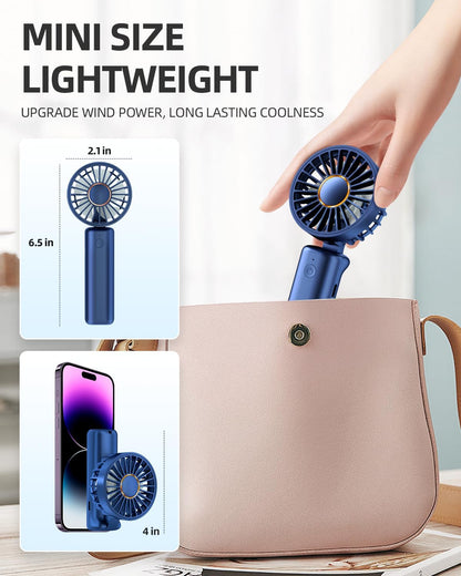 FrSara Portable Handheld Fan, Mini Desk Fan, Multi-Function Fan, 2000mAh Ultra-Long Battery Life, Ultra-Quiet, 3-Speed Adjustment(Blue)