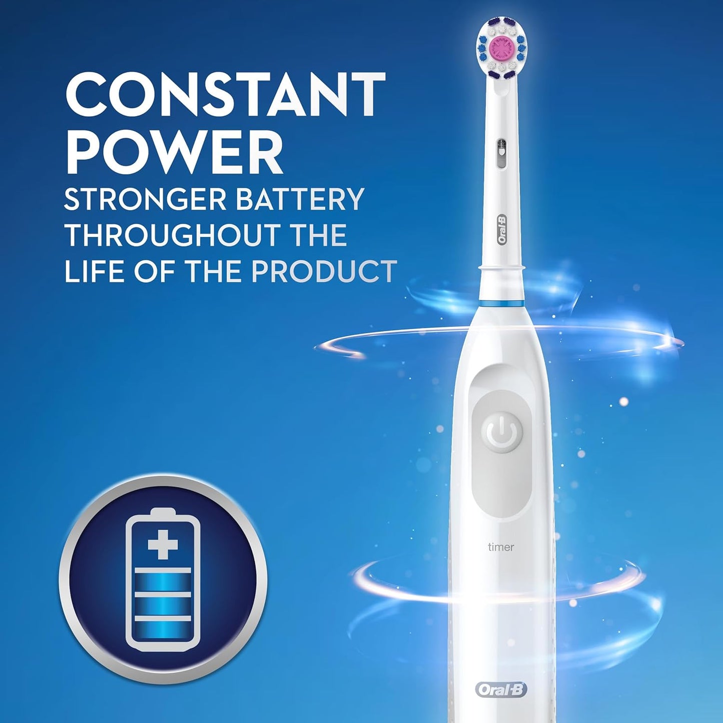 Oral-B Pro 100 3D White, Battery Powered Electric Toothbrush, White