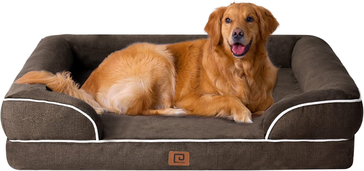 EHEYCIGA Orthopedic Dog Beds for Extra Large Dogs, Waterproof Memory Foam XL Dog Bed with Sides, Non-Slip Bottom and Egg-Crate Foam Big Dog Couch Bed with Washable Removable Cover, Grey