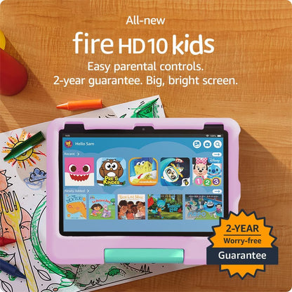 Fire 10 Kids tablet- 2023, ages 3-7 | Bright 10.1" HD screen with ad-free content and parental controls included, 13-hr battery, 32 GB, Blue