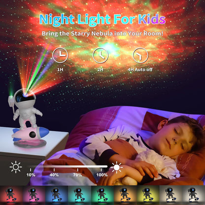 Astronaut Galaxy Projector, Star Nebula Projector with Rocket Lamp, Night Lights LED Star Projector for Bedroom, Remote Control, White Noises, Bluetooth Speaker for Ceiling, Room Decor, Gifts