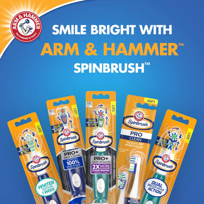 Spinbrush ARM & HAMMER Spinbrush PRO+ Extra White Battery-Operated– Spinbrush Battery Powered Toothbrush Removes 100% More Plaque- Soft Bristles -Batteries Included