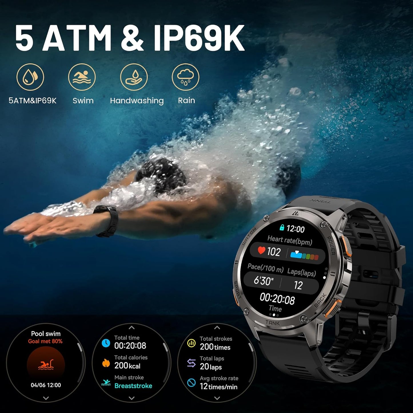 KOSPET Smart Watch for Men, 60 Days Extra-Long Battery, 50M Waterproof for Swimming, Rugged Military Full Metal Body Smartwatch, 1.43” AMOLED Always-On Display Fitness Watch（Answer/Make Calls）AI Voice