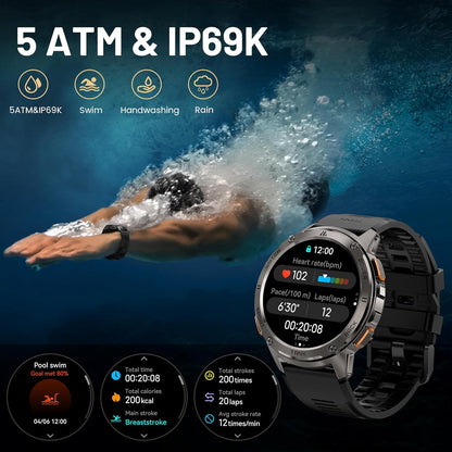 KOSPET Smart Watch for Men, 60 Days Extra-Long Battery, 50M Waterproof for Swimming, Rugged Military Full Metal Body Smartwatch, 1.43” AMOLED Always-On Display Fitness Watch（Answer/Make Calls）AI Voice