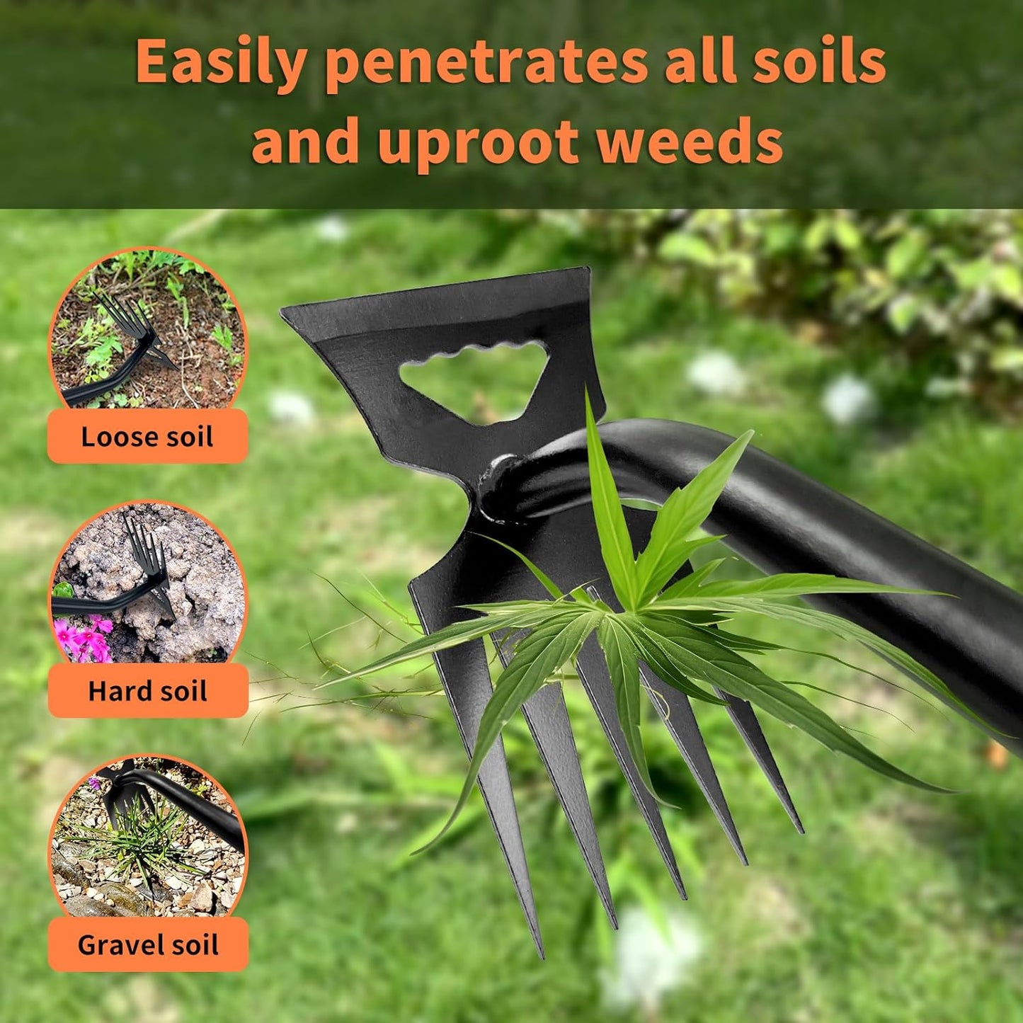 Multi-functional Garden Tool - Robust Weed Puller Tool with 5 Teeth, Effective Weed Remover for Garden, Farm Weeding and Planting