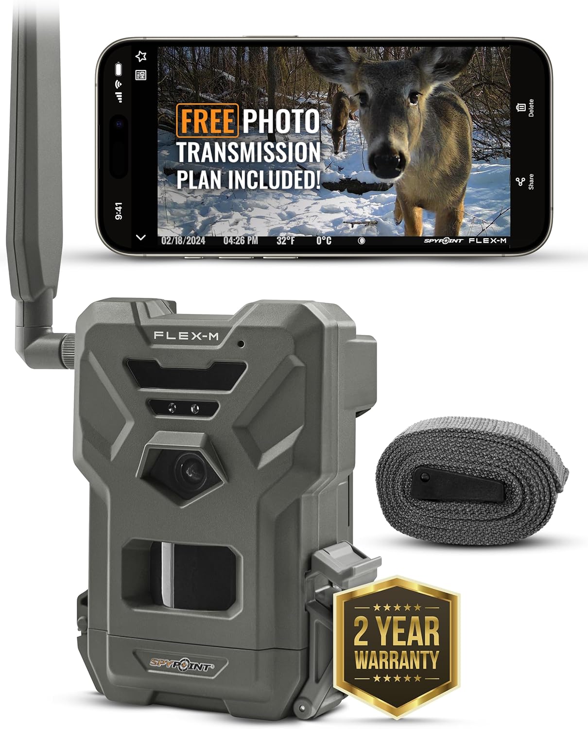 SPYPOINT FLEX-M Twin Pack Cellular Trail Cameras - Best Value in Hunting Accessories, No WiFi Needed, GPS, Night Vision, Dual-Sim LTE, IP65 Water-Resistant, 28MP Photos, 720p Videos + Sound (2)