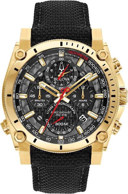 Bulova Men's Icon High Precision Quartz Chronograph Watch, Curved Mineral Crystal, 300m Water Resistant, Continuous Sweeping Secondhand, Luminous Markers