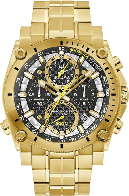 Bulova Men's Icon High Precision Quartz Chronograph Watch, Curved Mineral Crystal, 300m Water Resistant, Continuous Sweeping Secondhand, Luminous Markers