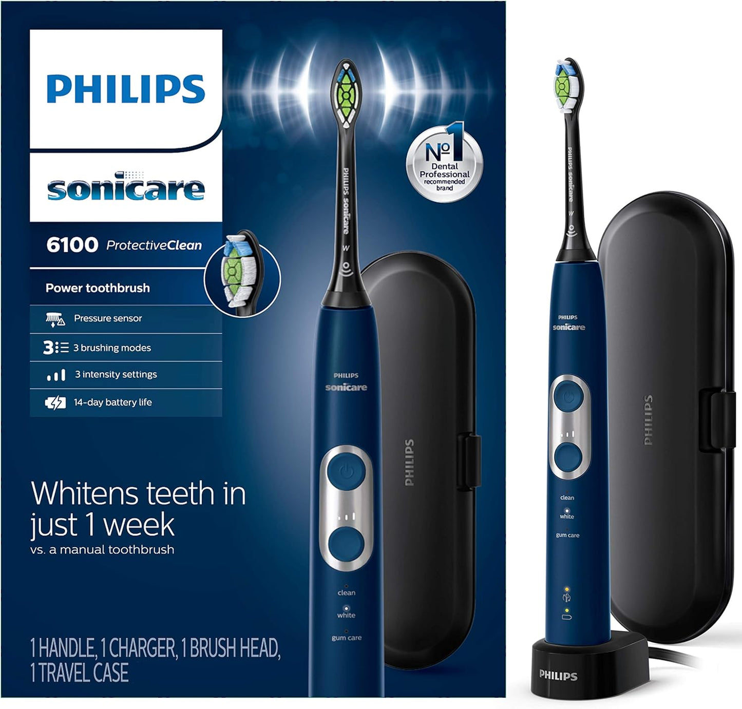 Philips Sonicare ProtectiveClean 6100 Rechargeable Electric Power Toothbrush, White, HX6877/21