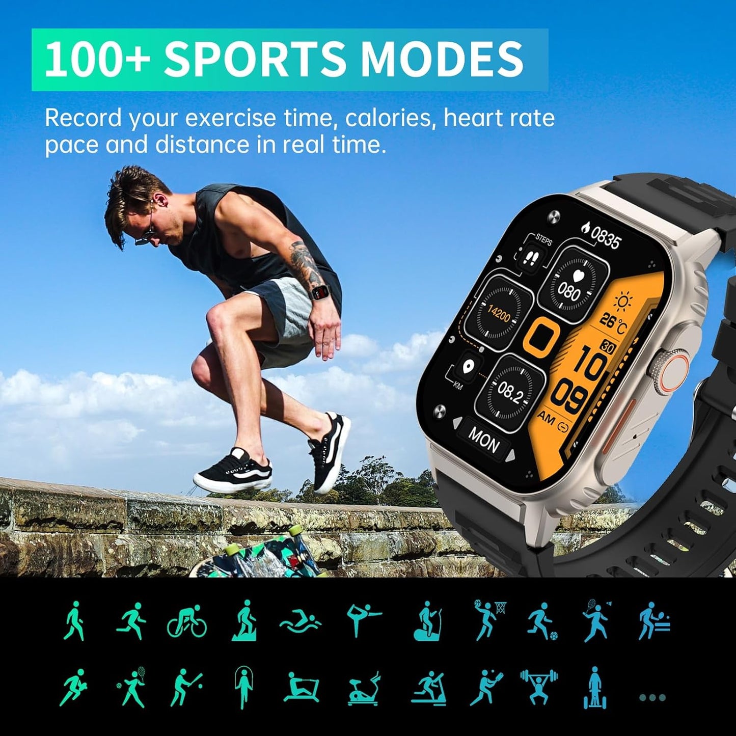 Smart Watch(Answer/Make Call), 2.01" Smartwatch for Men Women, IP67 Waterproof, 100+ Sport Modes Fitness Tracker, Heart Rate Sleep Monitor, AI Voice, Smart Watches for Android iOS Phones