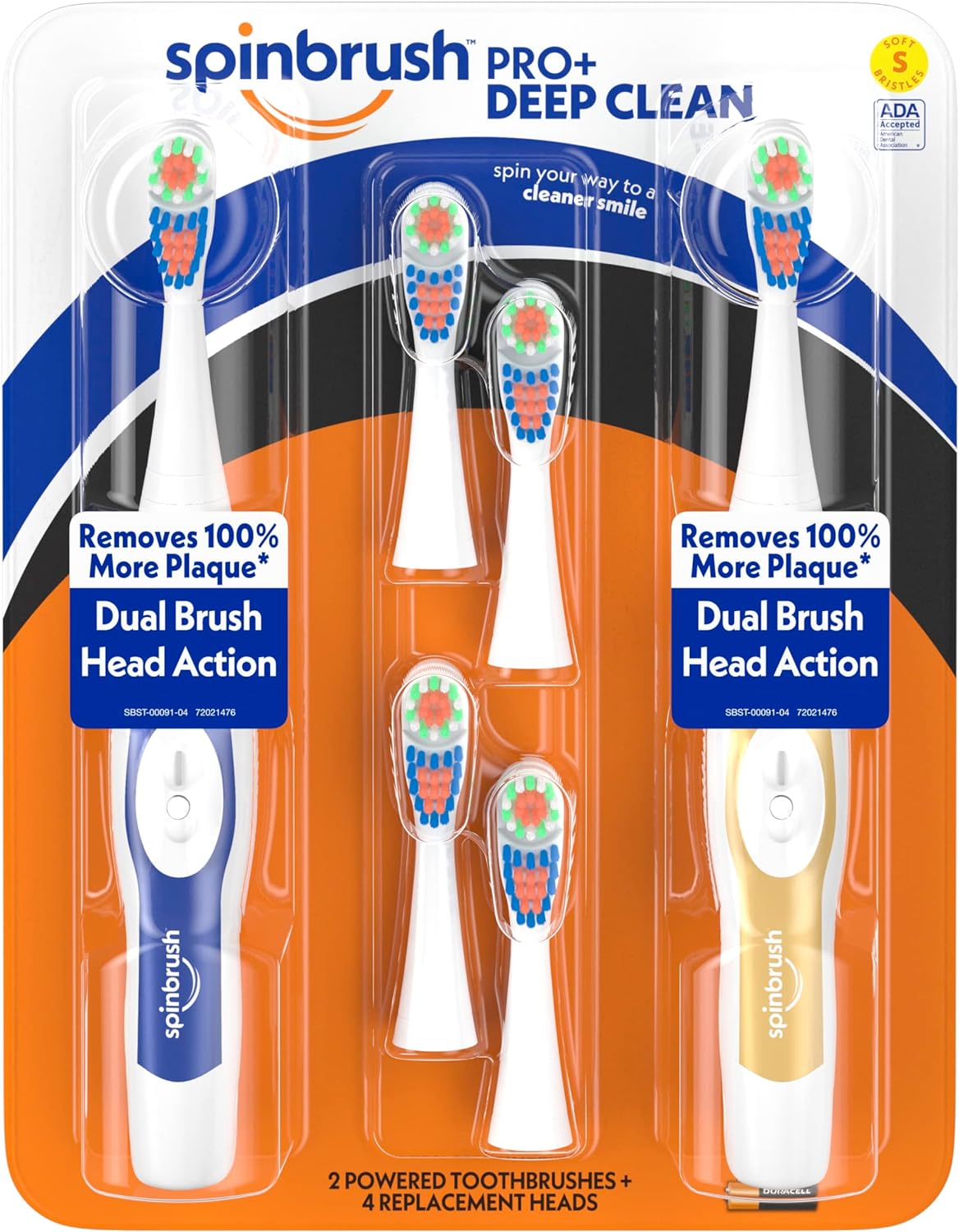 Spinbrush Pro+ Deep Clean Value Pack, Battery Toothbrush for Adults, 2 Brushes & 4 Replacement Heads