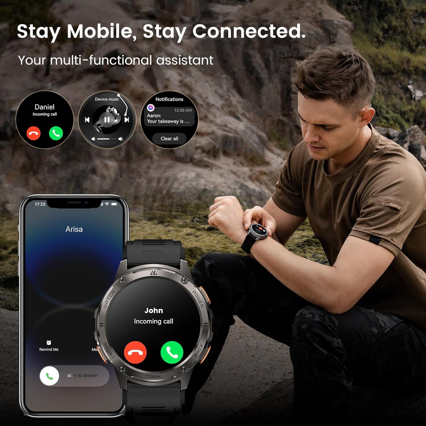 KOSPET Smart Watch for Men, 60 Days Extra-Long Battery, 50M Waterproof for Swimming, Rugged Military Full Metal Body Smartwatch, 1.43” AMOLED Always-On Display Fitness Watch（Answer/Make Calls）AI Voice