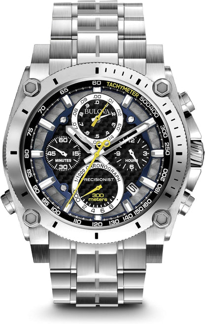 Bulova Men's Icon High Precision Quartz Chronograph Watch, Curved Mineral Crystal, 300m Water Resistant, Continuous Sweeping Secondhand, Luminous Markers