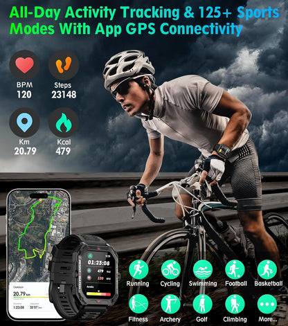 Military Smart Watch for Men(Answer/Make Call) 2.02" Smartwatch with Heart Rate Blood Oxygen Sleep Monitor 128 Sports Modes Fitness Tracker Step Calorie Counter IP68 Waterproof for Andriod iPhone