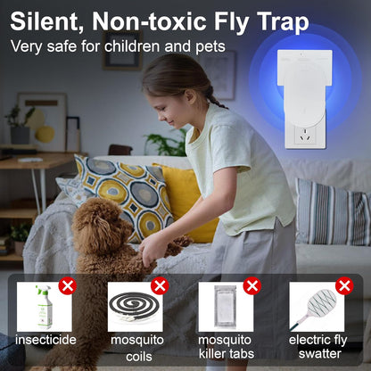 Fly Trap Indoor - Fruit Fly Traps for Indoors Plug-in Flying Insect Trap for Mosquito, Flies, Fruit Flies, Gnats, Moths with 4 Sticky Traps (1 Device + 6 Glue Cards)