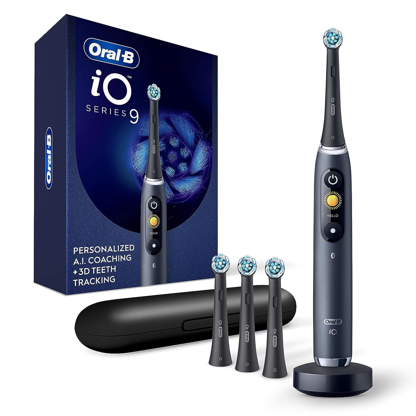 Oral-B iO Series 9 Electric Toothbrush with 3 Replacement Brush Heads, Black Onyx