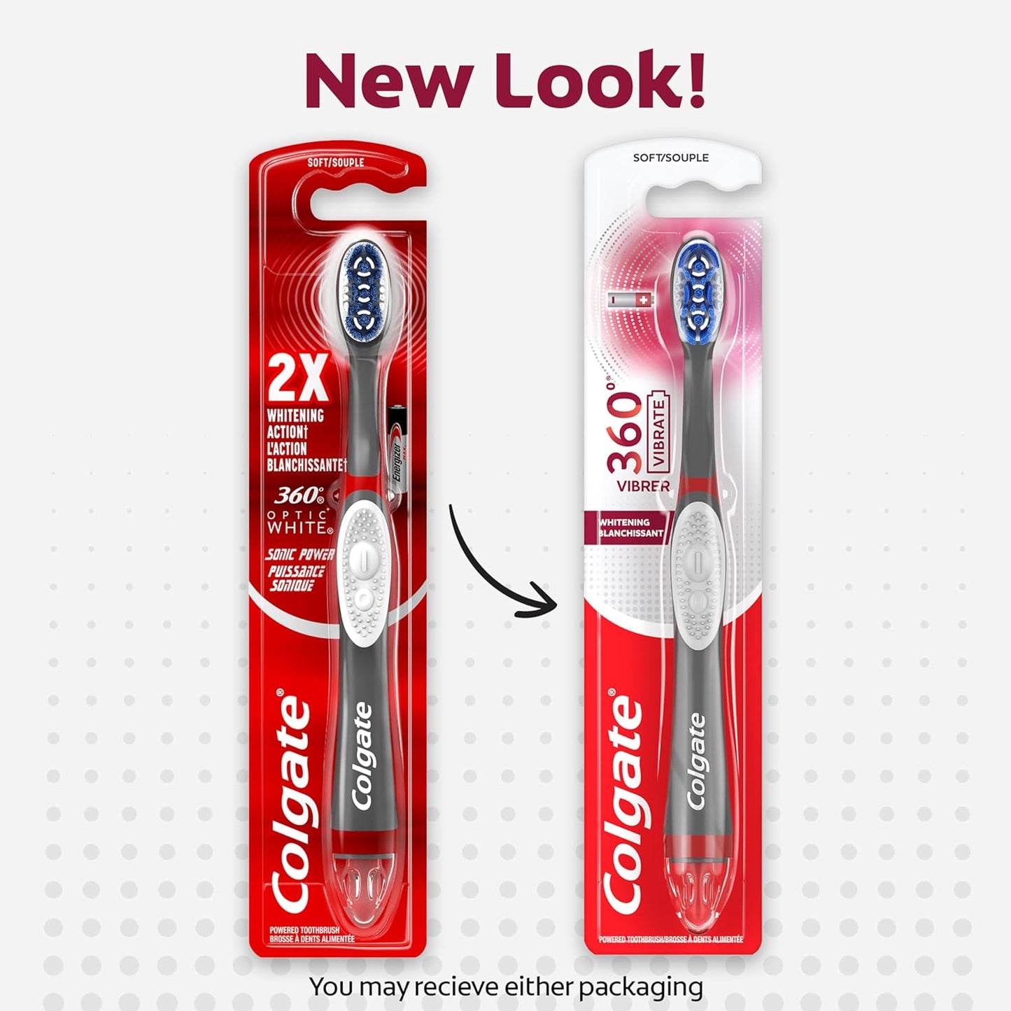 Colgate 360 Optic White Battery Powered Sonic Toothbrush, Soft, 1 Pack