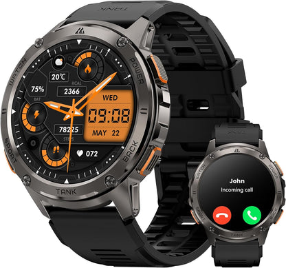 AMAZTIM Smart Watch, 60 Days Extra-Long Battery, 5ATM Waterproof Swimming Diving, Full Metal military tactical, Answer/Make Call, 1.43" AMOLED Display, Health Monitor Compatible for iPhone and Android