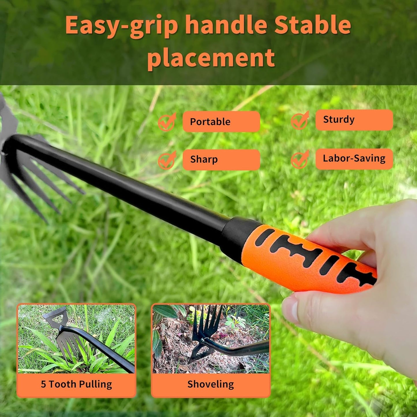 Multi-functional Garden Tool - Robust Weed Puller Tool with 5 Teeth, Effective Weed Remover for Garden, Farm Weeding and Planting