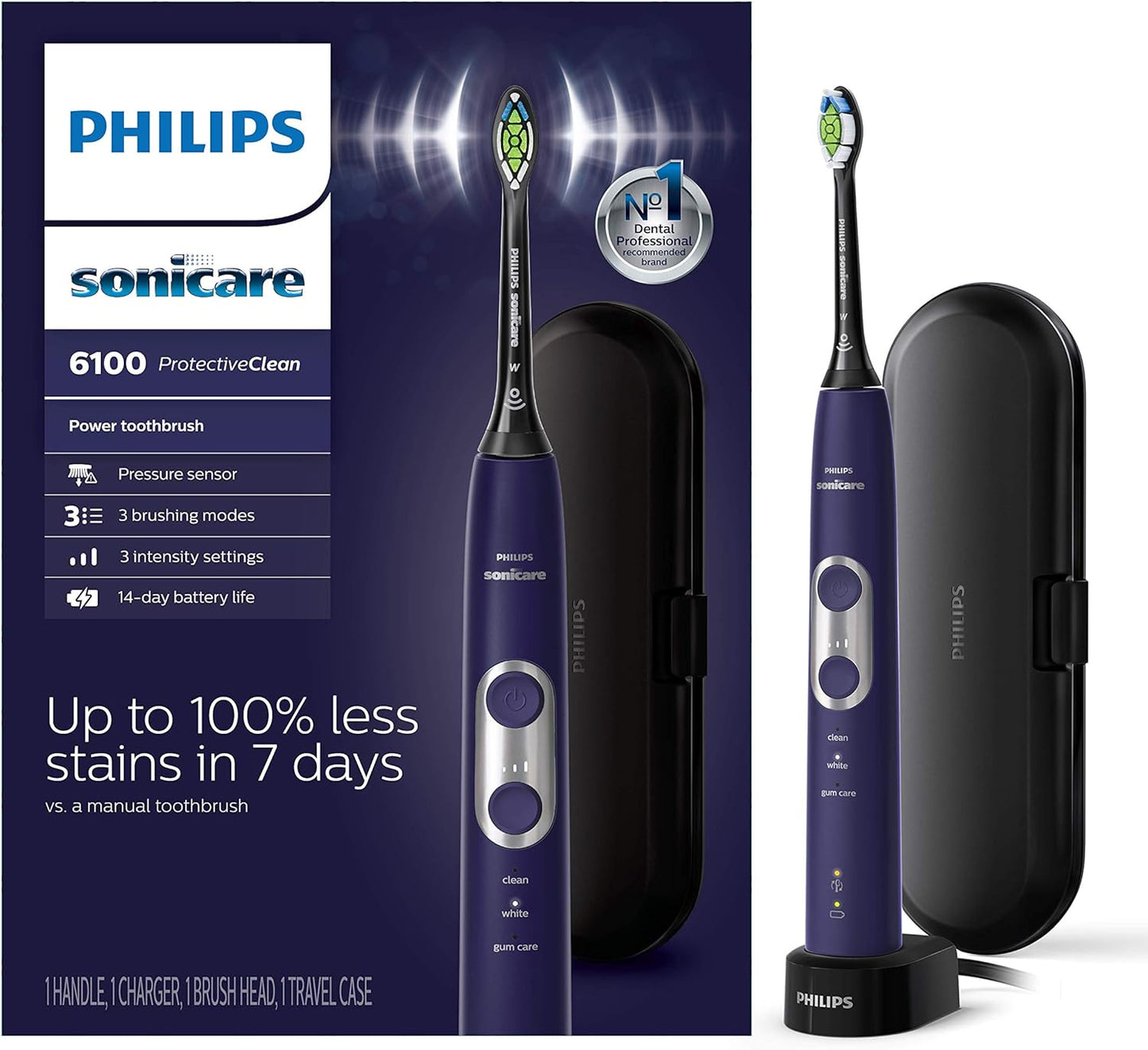 Philips Sonicare ProtectiveClean 6100 Rechargeable Electric Power Toothbrush, White, HX6877/21