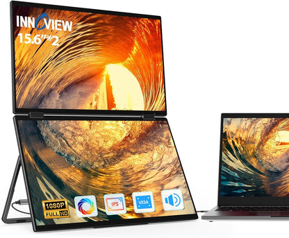 InnoView 18.5" Laptop Screen Extender 115% sRGB ΔE<2 Dual Monitors Stacked Folding Triple Monitor (Wins/Mac) 1080P Triple Portable Monitor for Laptop 90°/180° Automatic Rotation