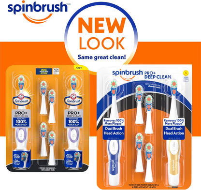 Spinbrush Pro+ Deep Clean Value Pack, Battery Toothbrush for Adults, 2 Brushes & 4 Replacement Heads