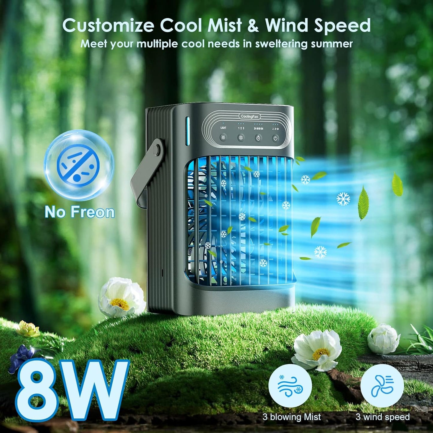 Portable Air Conditioners Cooling Fan, Upgraded Evaporative Mini Air Conditioner Portable with 3 Cool Mist & Speeds, 7 Night Light & 2-8H Timer, Personal Air Cooler for Bedroom Office Camping