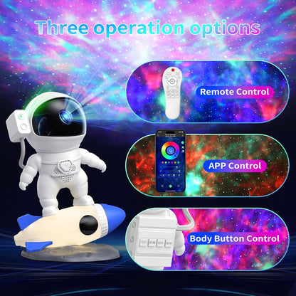 Astronaut Galaxy Projector, Star Nebula Projector with Rocket Lamp, Night Lights LED Star Projector for Bedroom, Remote Control, White Noises, Bluetooth Speaker for Ceiling, Room Decor, Gifts