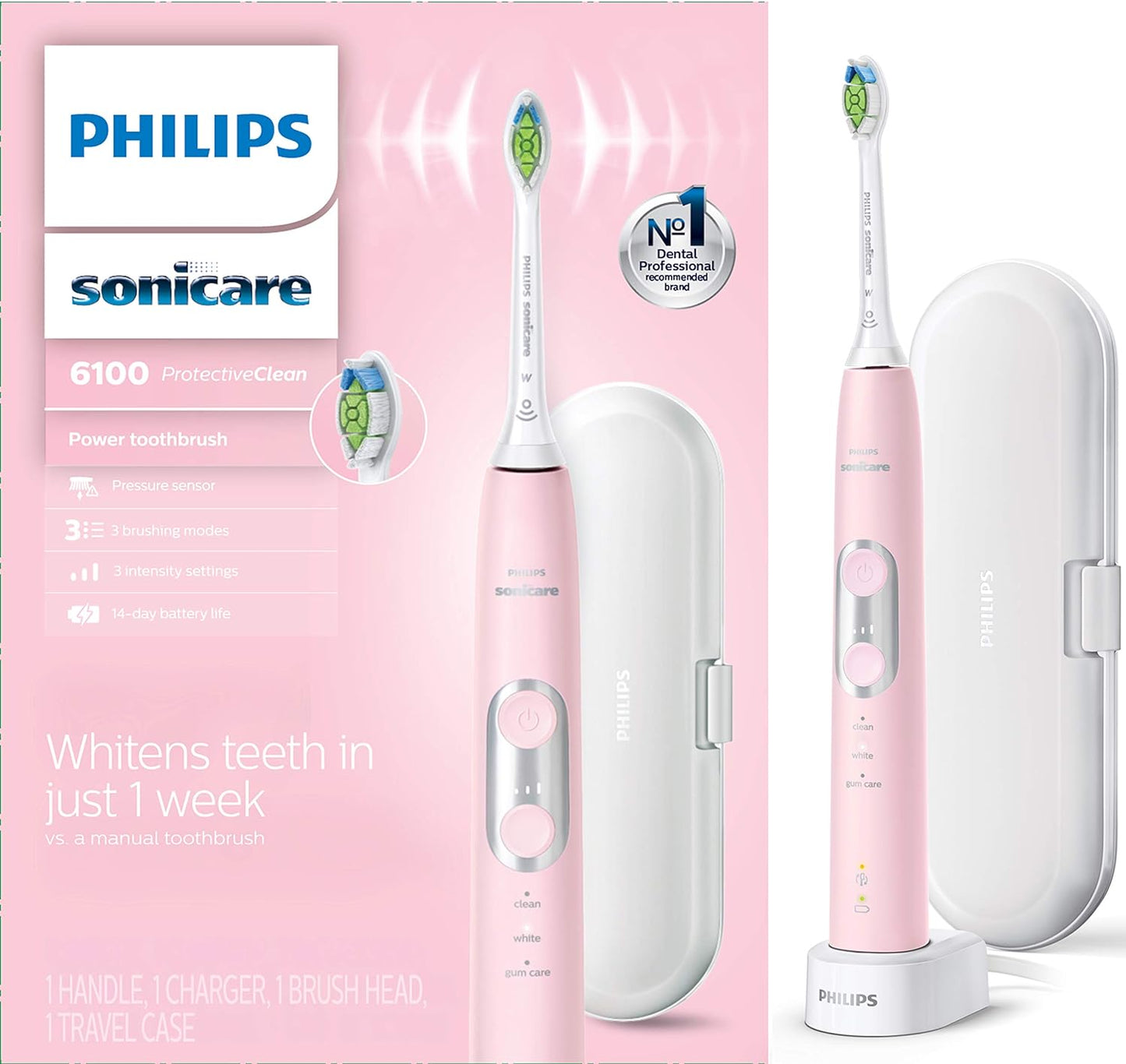 Philips Sonicare ProtectiveClean 6100 Rechargeable Electric Power Toothbrush, White, HX6877/21