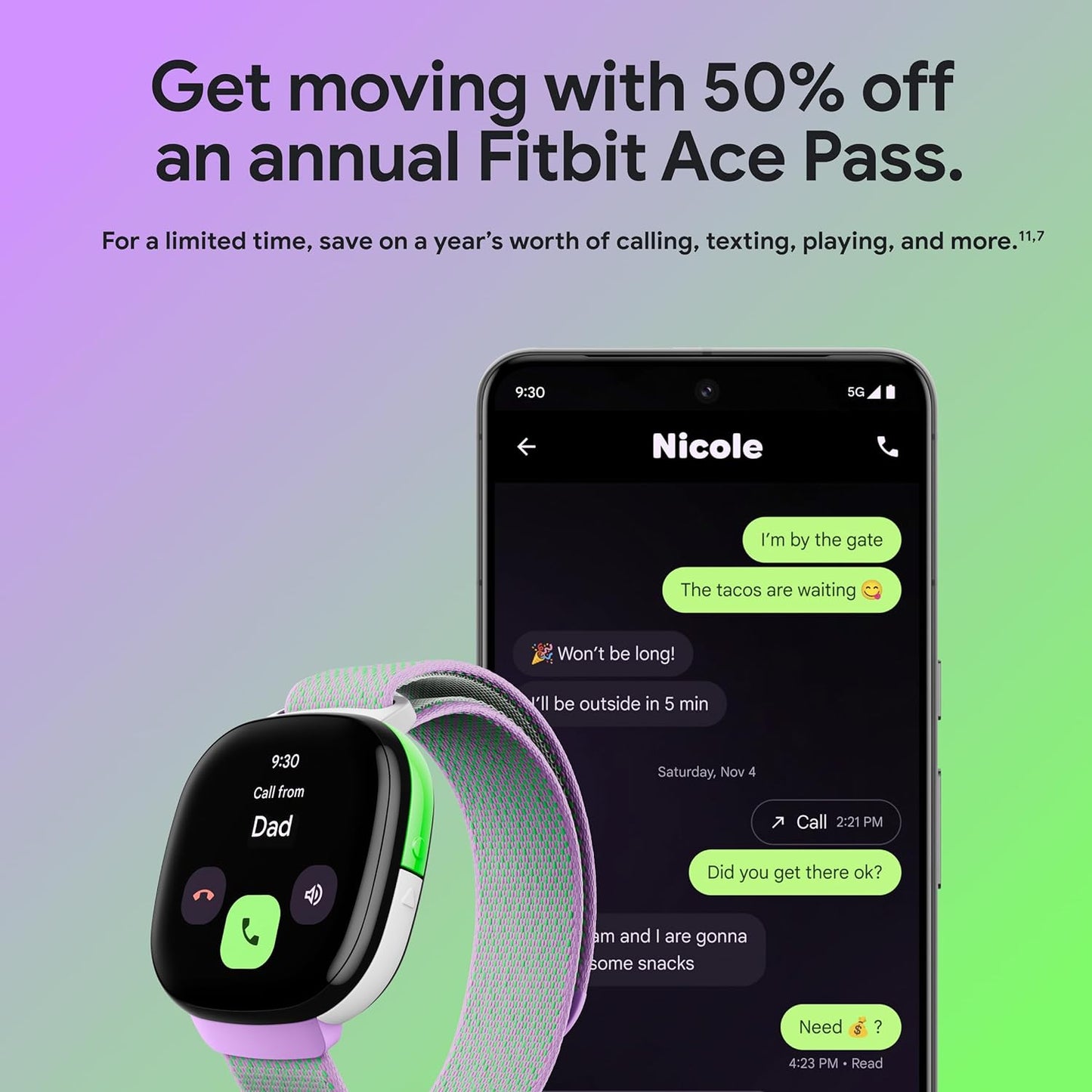 Fitbit Google Ace LTE - Kids Smartwatch with Call, Message, GPS, and Activity-Based Games, Ace Pass data plan required - Spicy - Moovin