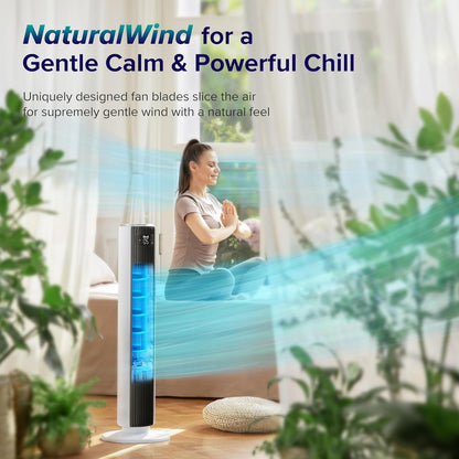 LEVOIT Tower Fan for Bedroom, 25ft/s Standing Fans that Blow Cold Air for Home, Floor Fan 90° Oscillating for Indoors, 28dB Quiet with Sensor, 12H Timer, Remoter, 5 Speeds, 4 Modes, 36 Inch, White