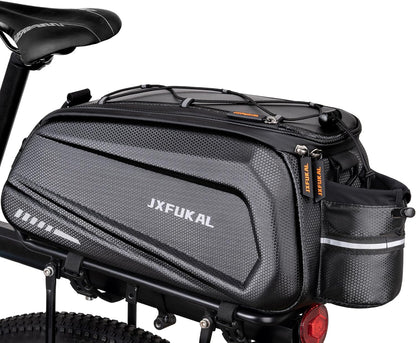 JXFUKAL Bike Bags for Bicycle Rear rack - 9.5L Hard Shell Waterproof Bike Ebike Trunk Pannier Saddle Seat Bag Carrier with Reflector, Rain Cover & Shoulder Strap for Commuter Travel Outdoor