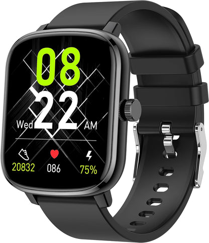 Popglory Smart Watch, Smartwatch with Blood Pressure, Blood Oxygen Monitor, Fitness Tracker with Heart Rate Monitor, Full Touch Fitness Watch for Android & iOS for Men Women