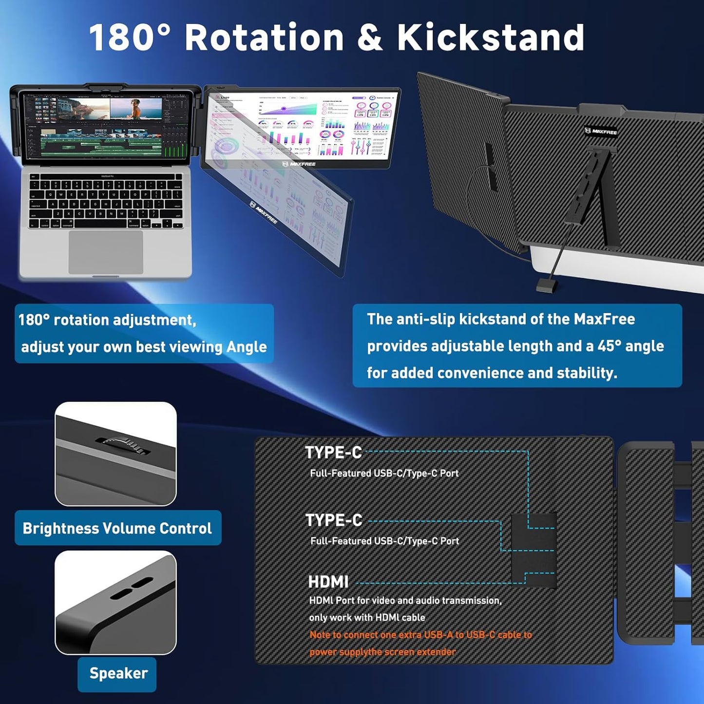 S1 Laptop Screen Extender - 14'' Laptop Monitor Extender Dual Screen Plug & Play, 1080P FHD Portable Monitor for 13-17'' Laptops, Compatible with macOS/Windows/Dex/Android/Switch/PS5