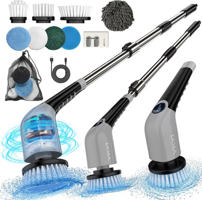 Electric Spin Scrubber,Cordless Cleaning Brush,Shower Cleaning Brush with 8 Replaceable Brush Heads, Power Scrubber 3 Adjustable Speeds,Adjustable & Detachable Long Handle,Voice Broadcast