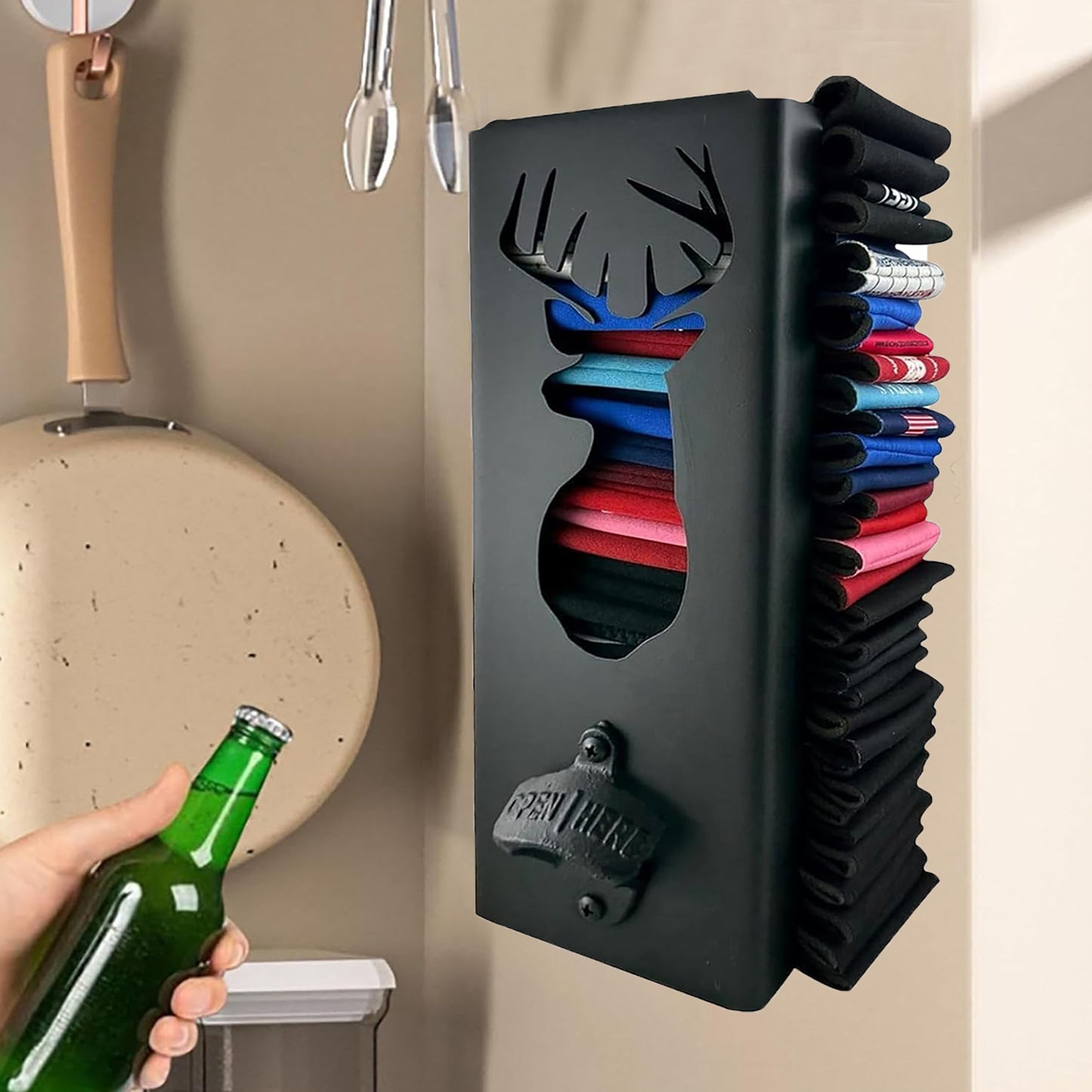 Can Cooler Holder with Bottle Opener, Wall Mounted Can Cooler Holder, 2 in 1Can Cooler Holder,Opener with Can Holder for Beer Drinker